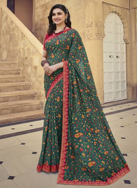 Light Green Colour Latest Fancy Party Wear Designer Georgette Printed Saree Collection 23554